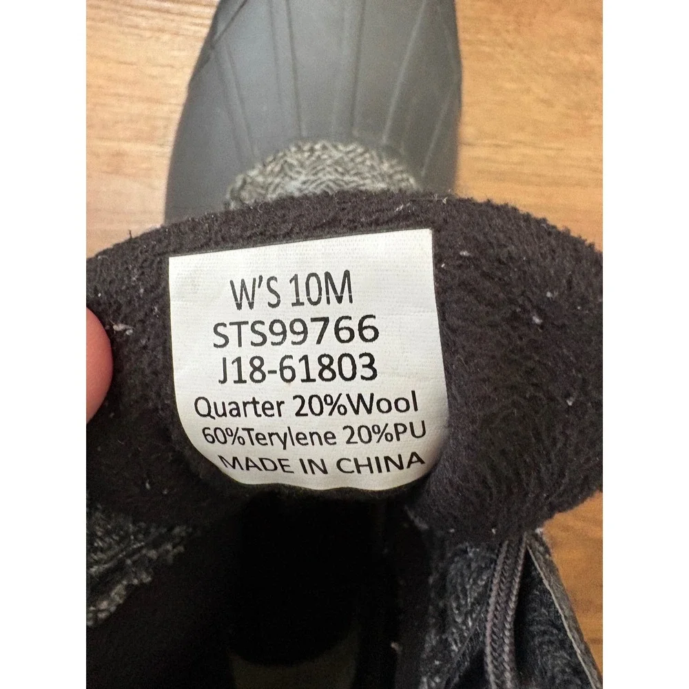 Sperry Saltwater Herringbone Wool Duck Boots Black Grey STS99766 Womens 10M